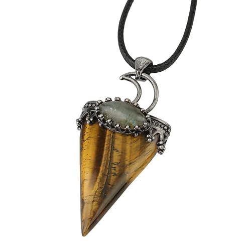 Kette Mit Stein,Verstellbare Kette, Modischer Anhänger Aus Natürlichem Edelsteinkristall, Konisch, Spitz, Bronzefarben, Plattiert, Halskette, Energieschmuck Für Männer Und Frauen, Tigerauge von Generisch