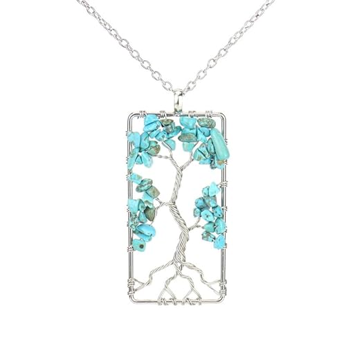 Kette Mit Stein,Verstellbare Kette Natur Edelstein Kristall Handgefertigt Grab Rechteckig Gewunden Lebensbaum Anhänger Halskette, Energieschmuck Für Männer Frauen Türkis Kette Mit Stein,Verstellbare Kette Natur Edelstein Kristall Handgefertigt Grab Rechteckig Gewunden Lebensbaum Anhänger Halskette, Energieschmuck Für Männer Frauen Türkis von Generisch
