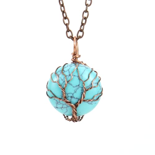 Kette Mit Stein,Verstellbare Kupferkette Mit Natürlichem Edelsteinkristall, Handgewickelt, Rund, Gewickelt, Lebensbaum-Anhänger, Halskette, Energieschmuck Für Männer Und Frauen, Blau/Türkis Kette Mit Stein,Verstellbare Kupferkette Mit Natürlichem Edelsteinkristall, Handgewickelt, Rund, Gewickelt, Lebensbaum-Anhänger, Halskette, Energieschmuck Für Männer Und Frauen, Blau/Türkis von Generisch