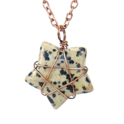 Kette Mit Stein,Verstellbare Kupferkette Mit Natürlichem Edelsteinkristall Und Fünfzackigem Sternanhänger, Energieschmuck Für Männer Und Frauen, Gefleckter Stein von Generisch