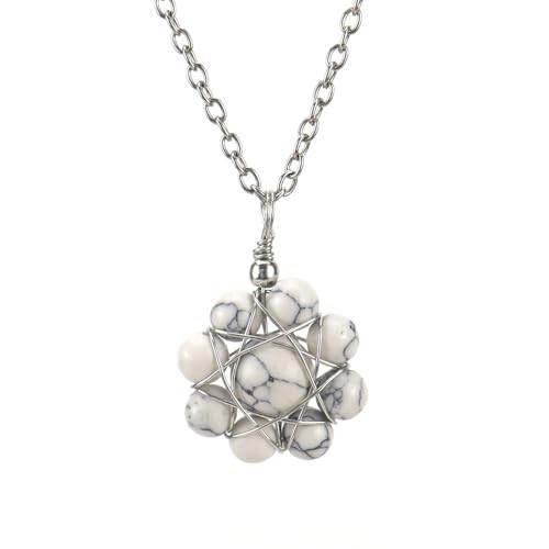 Kette Mit Stein,Verstellbare Silberkette Mit Natürlichem Edelstein-Kristall -Chrysanthemen-Anhänger, Energieschmuck Für Männer Und Frauen, Weiß-Türkis von Generisch