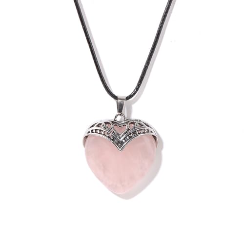 Kette Mit Stein,Verstellbare Wachsseil-Mode- Halskette Mit Natürlichem Edelsteinkristall Im Retro-Stil, Herzförmiger Anhänger, Energieschmuck Für Männer Und Frauen, Rosenquarz Kette Mit Stein,Verstellbare Wachsseil-Mode- Halskette Mit Natürlichem Edelsteinkristall Im Retro-Stil, Herzförmiger Anhänger, Energieschmuck Für Männer Und Frauen, Rosenquarz von Generisch