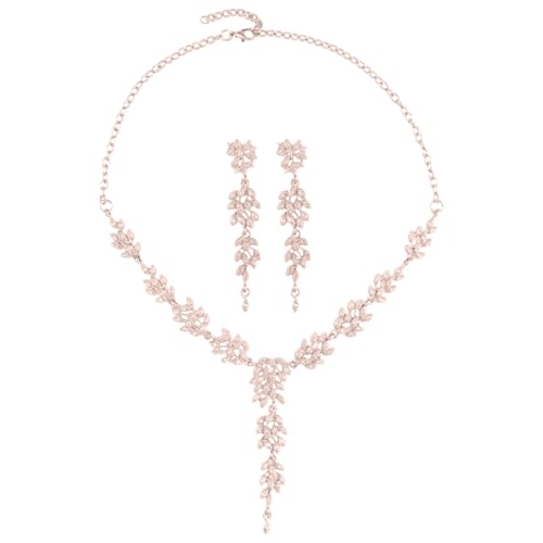 Ketten Abschluss Zirkonia Schmuckset für Frauen Kronleuchter Halskette Baumeln Ohrringe Set Hochzeit Brautschmuck für Braut Brautjungfer Dreifachhelix Schmuckset Mit 3 Blumen (Rose Gold, One Size) von Generisch