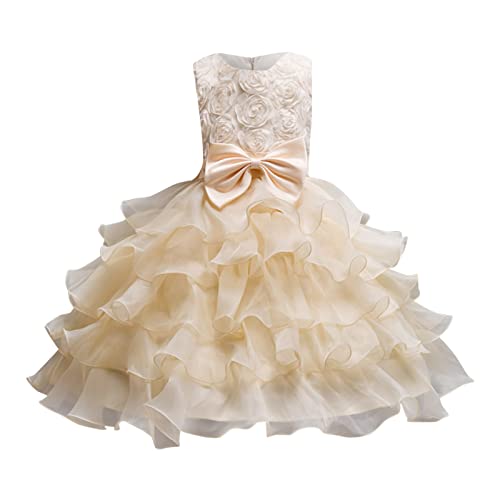 Ketten Für Hosen elegant ärmellos Mesh Prinzessin Blumenmädchenkleider Hochzeit Kette Portemonnaie (Beige, 3-4 Years) von Generisch