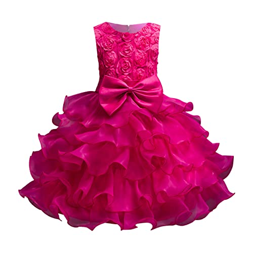 Ketten Für Hosen elegant ärmellos Mesh Prinzessin Blumenmädchenkleider Hochzeit Kette Portemonnaie (Hot Pink, 3-4 Years) von Generisch