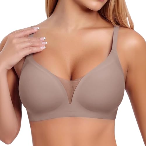 Khaki Nahtloser BHS Damen Ohne BüGel Push Up BH - Damen GroßE BrüSte Starker Halt V-Ausschnitt BüGelloser BH Seamless Bequem Schlaf BHS Gepolstert Bralette T Shirt FüR Frauen S L M XL XXL 3XL von Generisch