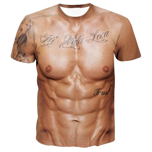 Khaki Tshirt Muskelshirts Herren Lustig Tshirts Männer 3D Druck Muskel T-Shirt Mit Rundhals Sixpack Shirt Muscle Shirt Fasching Sommer Oberteil Kurzarm Party T Shirt Coole Karneval Kostüm von Generisch