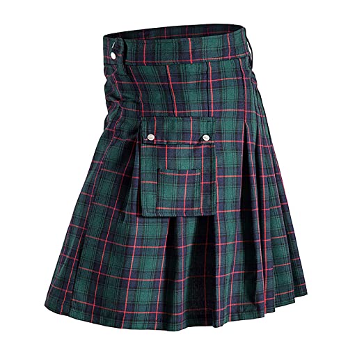 Kilt Herren Tracht Schottisch Sommer Waffenrock Männerrock Midi Original Stretch Kilt Wickelrock Knielang Leicht Baumwolle Schottenrock Verkleidung von Generisch