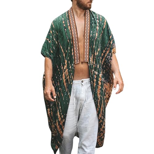Kimono Herren Sommer Strand Cardigan Leicht Lang Vorne Offen Bademantel Atmungsaktiv Gestreift Hawaiianische Überzüge Strandmode Stylischer Urlaubs Cape-Mantel Für Männer von Generisch