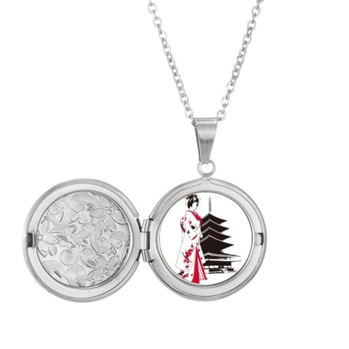 Kimono-Medaillon-Halskette im japanischen Stil für Mädchen, Schmuck, Geburtstagsgeschenk von Generisch