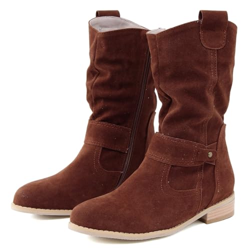 Kinder 21 Winter High Heel Zipper Outwear Modische Klassische Schwarze Stiefeletten Neue Dicken Absatz Mesh Atmungsaktive Coole Stiefel Overknees 38 (Coffee, 42) von Generisch