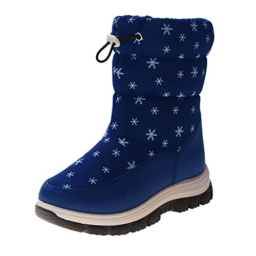 Kinder 32 für und Mädchen dicke Sohlen rutschfeste und wasserdichte obere Wadenstiefel seitlicher Reißverschluss einfarbiger Schneedruck warm und bequem Winterschuhe 24 (Blue, 31.5 Little Child) von Generisch