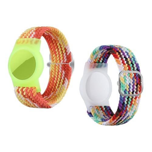 Kinder Armband 2er Set – Verstellbares Nylonband für Apple AirTag (ohne Gerät) – GPS Tracker Armband für Kinder in Orange & Regenbogen von Generisch