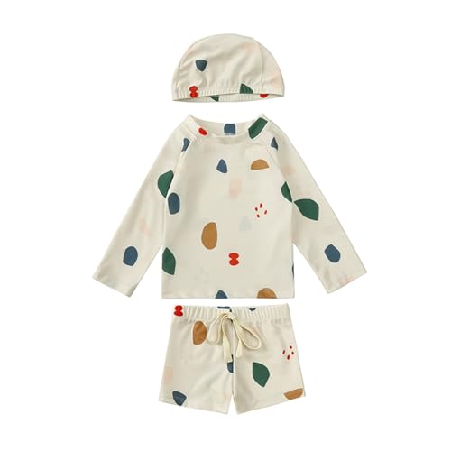 Kinder Badeanzug Jungen UPF 50+ UV Schutz Bademode Set Wassersport Schwimmanzug Baby Kleinkind Badeshorts mit Verstellbare Schnürung, 3 Teilig Badeset mit Langarm Schwimmshirt Badehose und Badekappe von Generisch