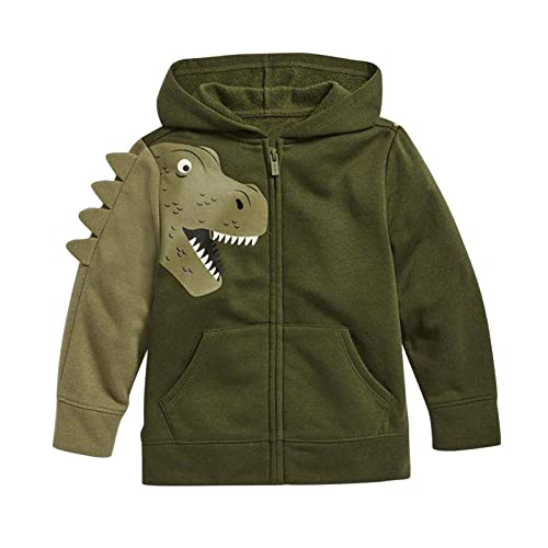 Kinder Dinosaurier Grafik Hoodie Baumwolle Weiche Reißverschluss Kapuzenoberteile Jungen Herbst Winter Dickes Fleece Langarm Mäntel Kleidung mit Taschen Niedliche adrette Sweatshirts (Grün, 2-3 Jahre) von Generisch