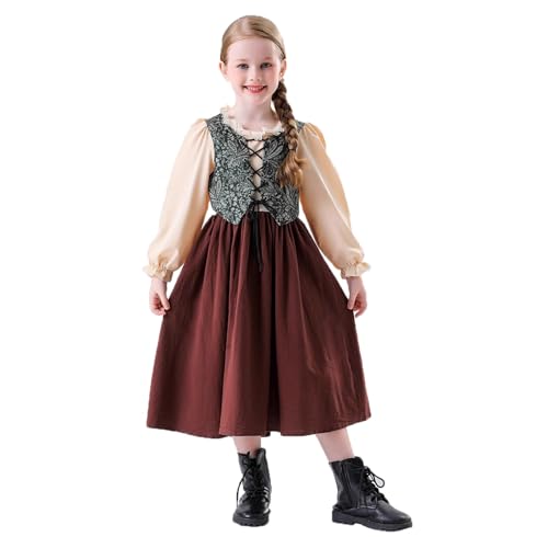 Kinder Dirndl Mädchen Oktoberfest Skirt Trachtenkleid mit Schürze Bayerisches Bierfest Trachten Kinderdirndl Gothic-Retro Mädchendirndl Blumenkleid Sets von Generisch