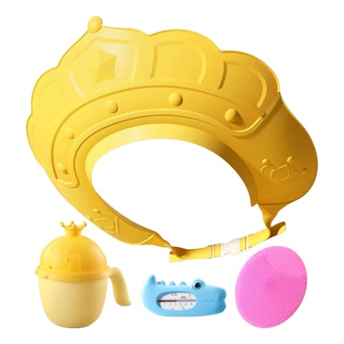 Kinder-Duschhaube | Visierhut mit Wassertemperaturanzeige und Shampoo-Tasse – Shampoo-Kappe mit Shampoo-Bürste, schützt Ohren und Augen von Generisch
