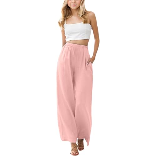 Kinder Freizeithose Mädchen 152 Sommer Hose Leicht Und Luftig Palazzo Hose Rosa Lockere Sommerhose Lang Strandhose Elastisch Stoffhose Baggy Weite Hosen Wide Leg Pants Girl High Waisted Trousers von Generisch
