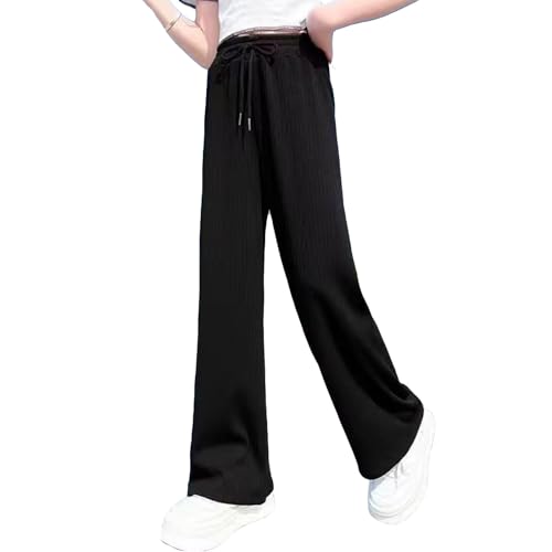 Kinder Freizeithose Mädchen 158 Sommer Hose Leicht Und Luftig Palazzo Hose Lockere Sommerhose Lang Strandhose Elastisch Stoffhose Baggy Weite Hosen Schwarz Wide Leg Pants Girl High Waisted Trousers von Generisch