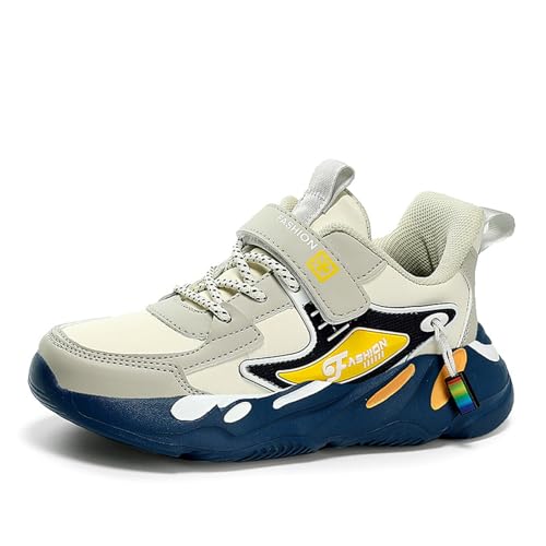 Kinder Hallenschuhe Jungen, Turnschuhe Jungen, Sportschuhe Mit Klettverschluss Atmungsaktiv Barefoot Shoes Kids Sneaker Kinder Mesh Hallenschuhe rutschfeste Hallenturnschuhe Laufschuhe Beige 35 von Generisch
