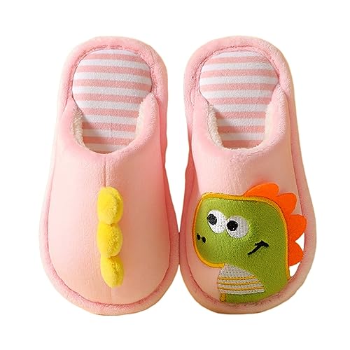 Kinder-Hausschuhe mit Cartoon-Dinosaurier-Motiv, Plüsch-Baumwolle, flach, für den Innenbereich, für Jungen und Mädchen, niedlich, geschlossene Zehen, warm, leicht, bequem, rutschfest, rose, 27 EU von Generisch