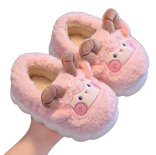 Kinder Hausschuhe mit Lamm Schlappen Mädchen Plüschfutter Pantoffeln Rutschfeste Pantoletten Flachem Furry Slippers Gemütliche Leichte Winterschuhe Winter Pantoffeln von Generisch