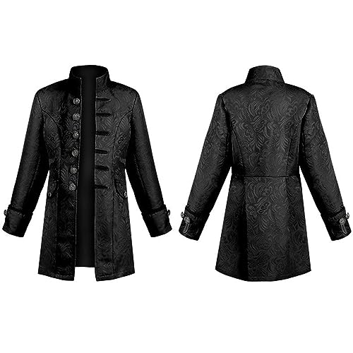 Kinder Jungen Mittelalter Gothic Mantel Schwarz Steampunk Frack Jacke Cosplay Karneval Fasching Halloween Kostüm für Kinder Gothic Mittelalter Frack Mantel Steampunk Viktorianischer Gehrock Mode von Generisch