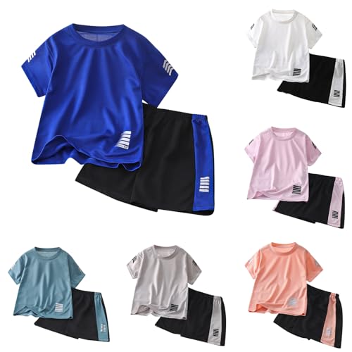 Kinder Jungen Trainingsanzug Sommer zweiteilig Sportanzug Rundhals T-Shirt Mit Shorts Kurze Sporthose Atmungsaktiv Schnelltrocknend Sportbekleidung Set für Jogging Fussball (Dark Blue, 8-9 Years) von Generisch