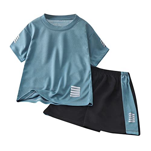 Kinder Jungen Trainingsanzug Sommer zweiteilig Sportanzug Rundhals T-Shirt Mit Shorts Kurze Sporthose Atmungsaktiv Schnelltrocknend Sportbekleidung Set für Jogging Fussball (Green, 3-4 Years) von Generisch