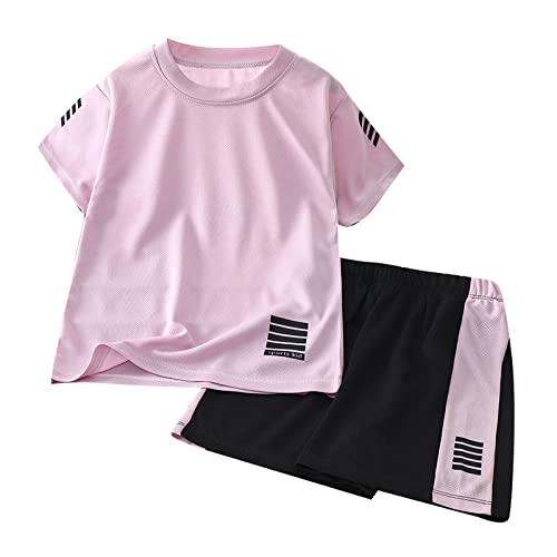 Kinder Jungen Trainingsanzug Sommer zweiteilig Sportanzug Rundhals T-Shirt Mit Shorts Kurze Sporthose Atmungsaktiv Schnelltrocknend Sportbekleidung Set für Jogging Fussball (Purple, 5-6 Years) von Generisch