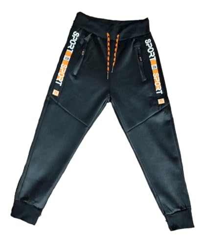 Kinder Jungen Warm Hose mit Futter Tarnhose Jogginghose Freizeithose Sporthose Winter (DE/NL/SE/PL, Numerisch, 128, Regular, Sport Orange) von Generisch