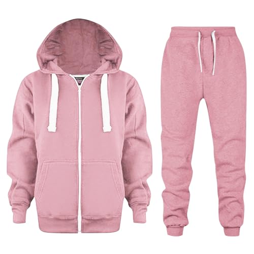 Kinder Mädchen Hoodie und Sweatpants Set 2-teilig Langarm mit Kapuze Herbst Kleinkind Sweatsuit Sets Kordelzug 2025 Kapuzen-Sweatshirt Sweatpants Set Full Zip Up Solid Going Out Hose Anzüge, rose, 9 von Generisch