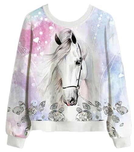 Kinder Mädchen Sweatshirt Pullover Langarm Shirt T-Shirt Top Bluse Pulli (DE/NL/SE/PL, Numerisch, 110, 116, Regular, Pferdekopf) von Generisch