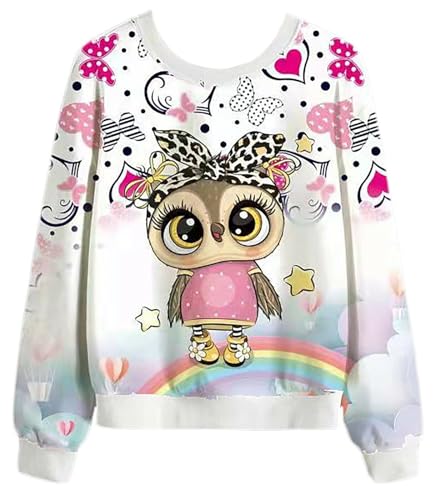 Kinder Mädchen Sweatshirt Pullover Langarm Shirt T-Shirt Top Bluse Pulli (DE/NL/SE/PL, Numerisch, 122, Regular, Eule) von Generisch