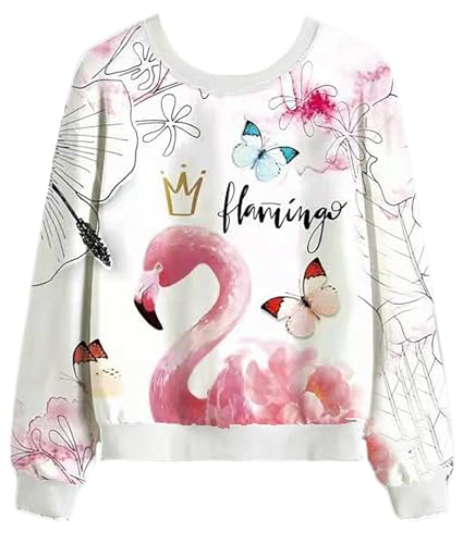 Kinder Mädchen Sweatshirt Pullover Langarm Shirt T-Shirt Top Bluse Pulli (DE/NL/SE/PL, Numerisch, 128, 134, Regular, Flamingo) von Generisch