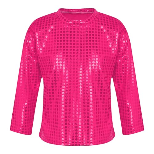 Kinder Metallic T-Shirt Relaxed Kurzarm Rundhals Sparkles Pailletten Polos Shirts 70er Jahre Disco Party T-Shirts Hip Hop Jazz Festival Top Performance Tanzkleidung Oberteil von Generisch