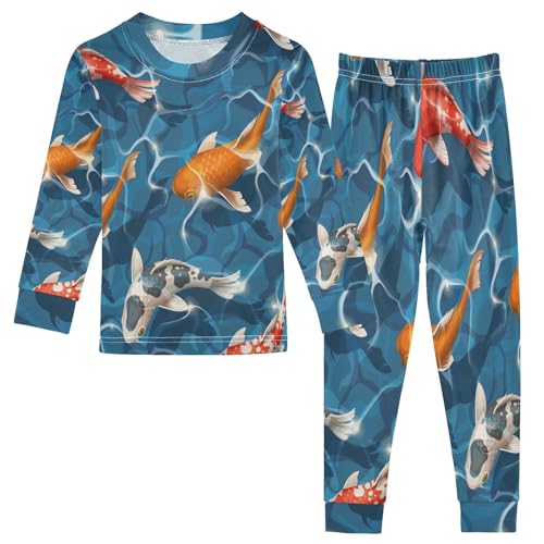 Kinder Pyjama-Set Japanisch Koi Baumwolle Schlafanzug Set Langarm Nachtwäsche-Set Mädchen Jungen Pyjama Sets von Generisch