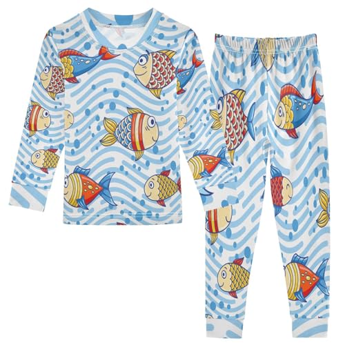 Kinder Pyjama-Set Süß Meer Fisch Baumwolle Schlafanzug Set Langarm Nachtwäsche-Set Mädchen Jungen Pyjama Sets von Generisch