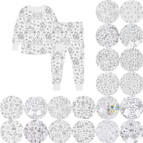 Kinder Pyjamas DIY Handbemaltes Homewear Set Schlafanzüge Zum Ausmalen Nachtwäsche Cartoon Druck Kunst Färben Zweiteilig Hausanzug Pjs mit Langärmliges & Hosen Loungewear für Jungen Mädchen 2-9 Jahre von Generisch