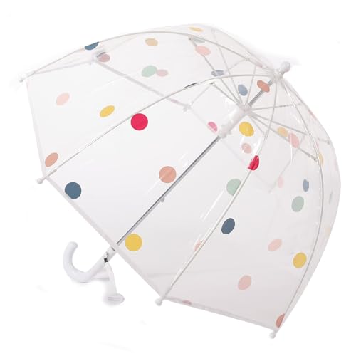 Kinder Regenschirm Kinder mit Kuppeldach Leichtes Niedliches Lustiges Design, Wind- und Regenschutzschirm,Stockschirm in Glockenform Transparent - Geschenke für Kinder (Weiße Punkt) von Generisch