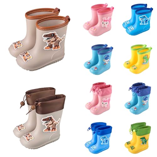 Kinder Regenstiefel Wasserdicht Rutschfest Halbhoch Regenstiefel Unisex Kinderstiefel Regenschuhe mit Cartoon-Applikationen Outdoor Lässig Praktisch Gummistiefel 01-Gelb 29.5 von Generisch