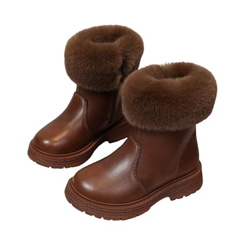 Kinder Schlupfstiefel Winter, Warme Fellstiefel für Mädchen mit Schmetterlingsbogen und Pompons, Lederoptik Stiefeletten mit Reißverschluss, Gemütliche Hausschuhe Alternative für Draußen von Generisch