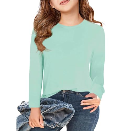 Kinder Shirt Mädchen Girls Long Sleeve T Shirts Kids Fall Tops Crewneck Basic Tees 5 14Y Schwarzes Shirt Kinder (Mint Green, 11-12 Years) von Generisch