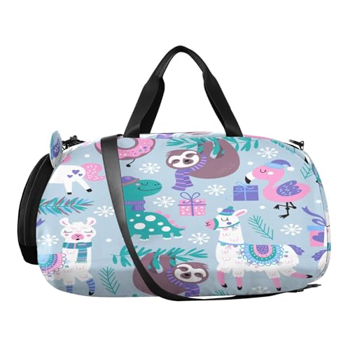 Kinder Sporttasche süßer Lama-Einhorn-Faultier-Dinosaurier Reisetasche Tasche für Sport Fitness Reisen Trainingstasche Gym Bag von Generisch