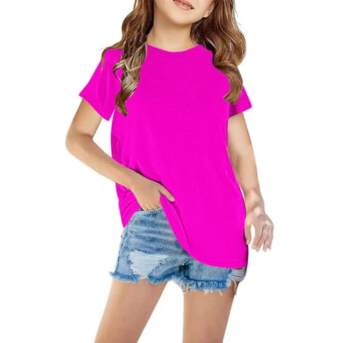 Kinder T-Shirt Baumwolle Kinderkleidung für Mädchen Einfarbig Shirt Mode Sportshirt Casual Kurze Oberteile Atmungsaktiv Kurzarm Top Freizeit Rundhals Croptop Knalliges Pink 140 Kinder T-Shirt Baumwolle Kinderkleidung für Mädchen Einfarbig Shirt Mode Sportshirt Casual Kurze Oberteile Atmungsaktiv Kurzarm Top Freizeit Rundhals Croptop Knalliges Pink 140 von Generisch