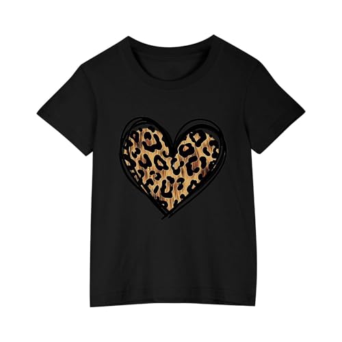 Kinder Tshirt Baumwolle Mode Freizeit Casual Kurzarm Tops Atmungsaktiv Basic Croptop Sportshirt Kurze Oberteile Kinderkleidung Heart Print Herzchen Sommer Shirt Rundhals Mädchen T-Shirt Schwarz 140 von Generisch