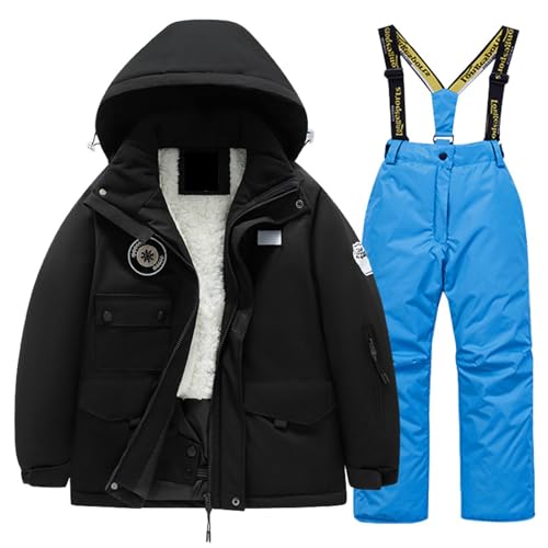 Kinder Unisex 2 Teilig Skianzug Verdickung Schneeanzug Mädchen Jungen Wasserdicht Winterjacke + Skihose Große Größen Funktionsanzug Winddicht Outdoorjacke Winter Warm Gefüttert Jackenanzug von Generisch