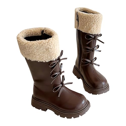 Kinder Winterstiefel Mädchen Hoch Lange Lederoptik Stiefeletten - Warme Wasserdichte Prinzessin Stiefel für Mädchen Elegant Weihnachten Geschenk braun 34 von Generisch