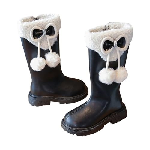 Kinder Winterstiefel Mädchen Hoch Lange Lederoptik Stiefeletten - Warme Wasserdichte Prinzessin Stiefel für Mädchen Elegant Weihnachten Geschenk schwarze 30 von Generisch