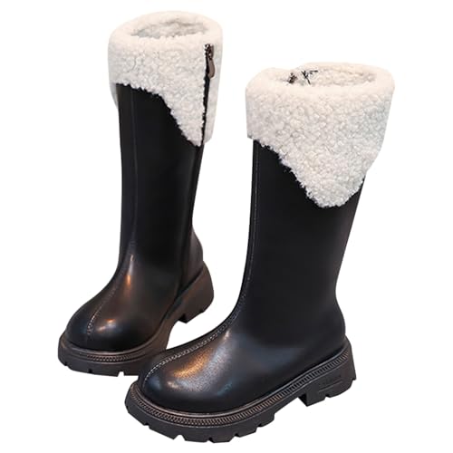 Kinder Winterstiefel Mädchen Hoch Lange Lederoptik Stiefeletten - Warme Wasserdichte Prinzessin Stiefel für Mädchen Elegant Weihnachten Geschenk schwarze 31 von Generisch